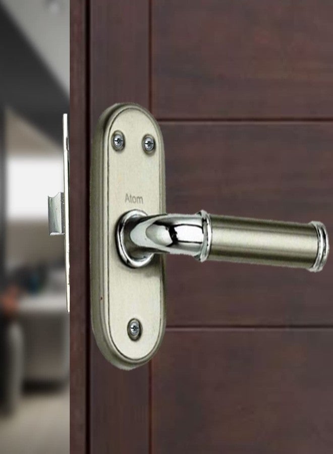 Atom Stainless Steel Bathroom Door Lock | Mortise Door Handle with Baby Latch Lock | Silver Satin Finish | Keyless | Bathroom Lockset for Door | Balcony Toilet Washroom, Flora-Bl - Image 1